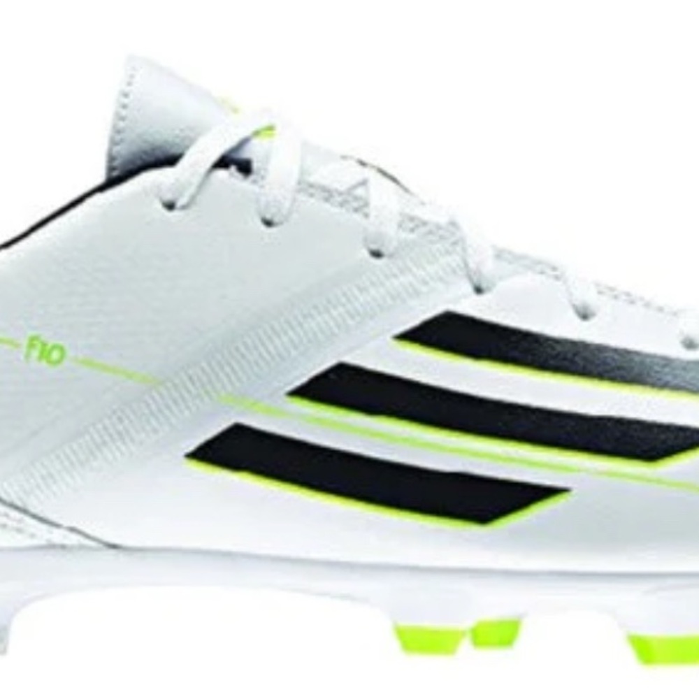 Adidas White and Black Cleats with Neon Accents women